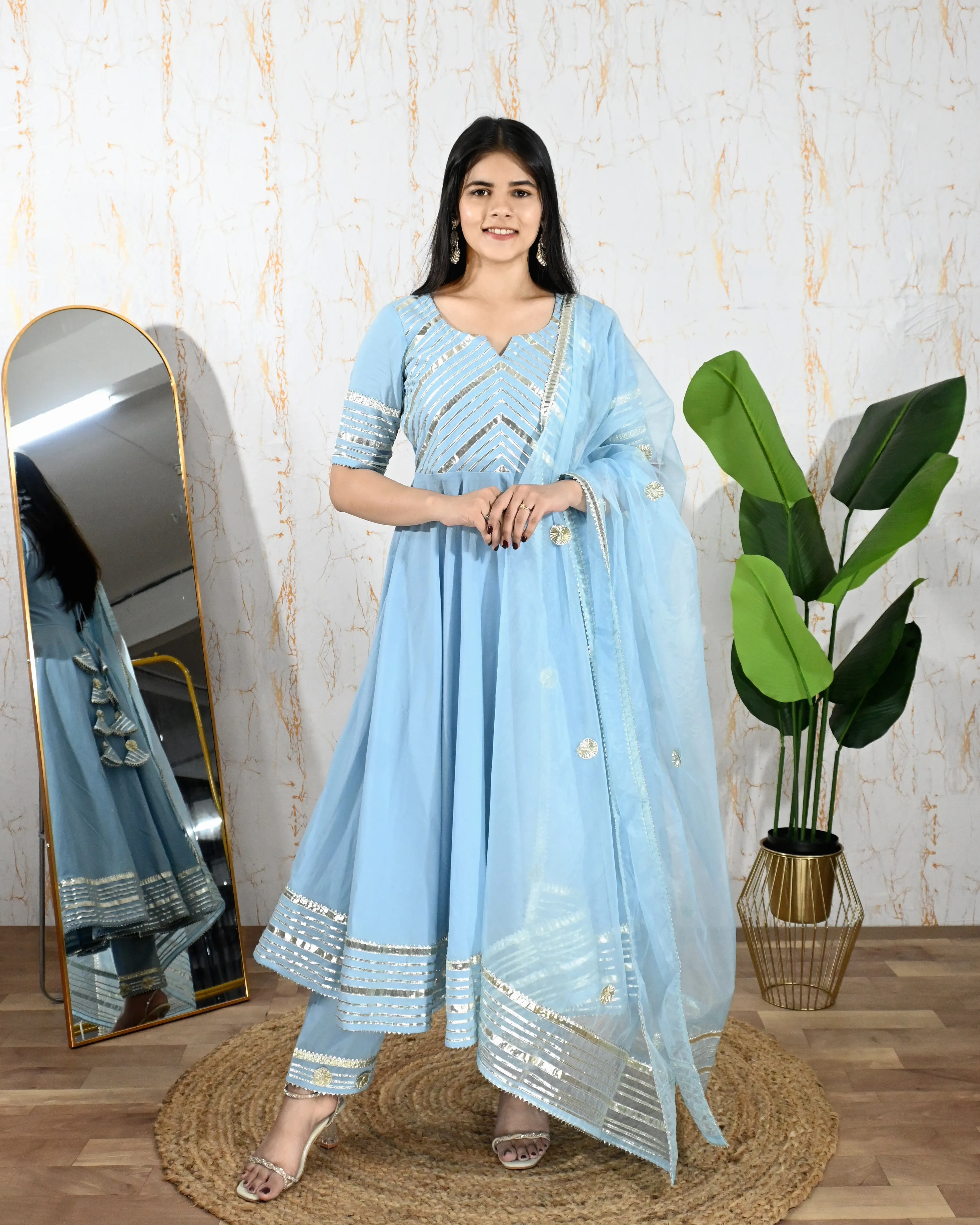 Asmani Noor Pure Cotton Anarkali Set