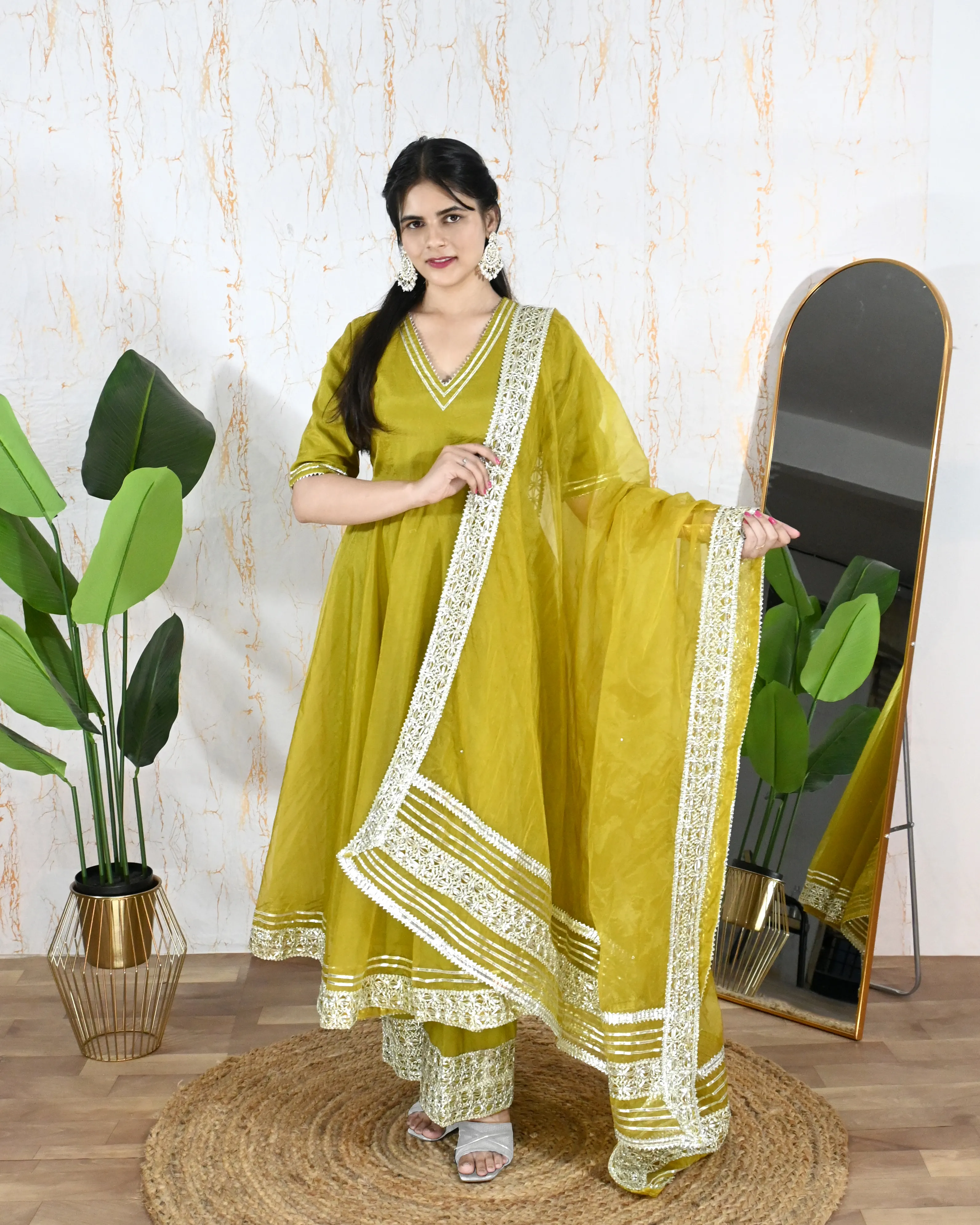 Sufiana Olive Green Anarkali Set