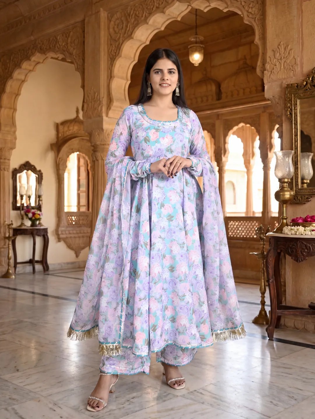 Meraki Jiya Lavender Floral Anarkali set