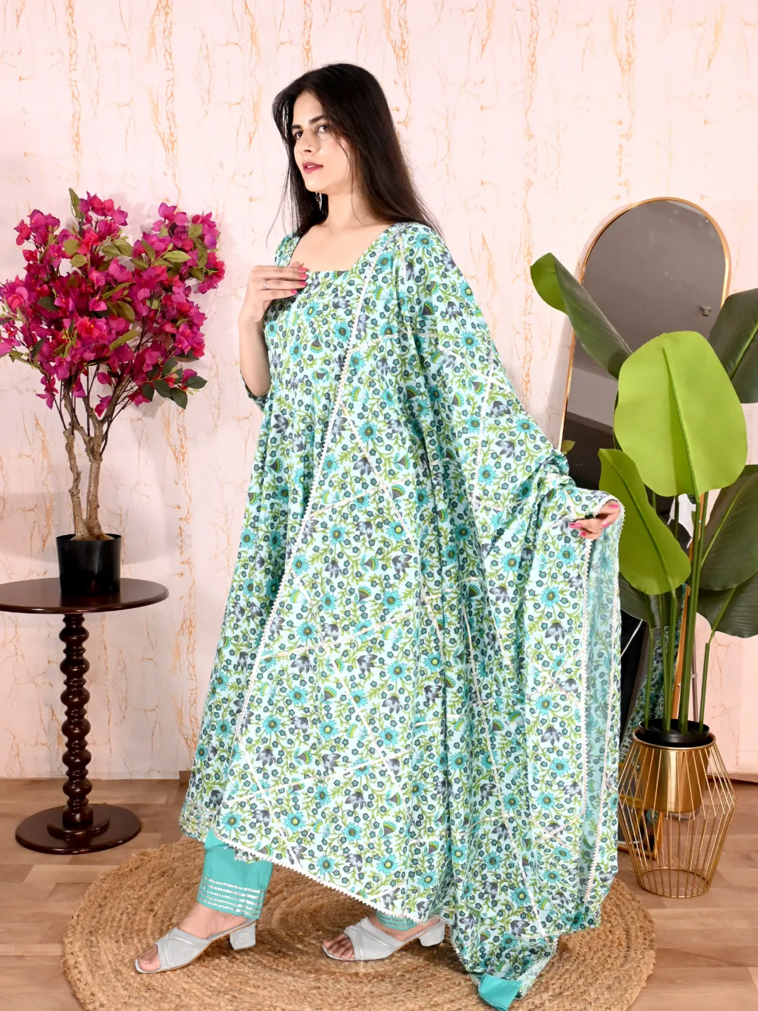 Neel Rangrez Hand Block Cotton Anarkali Set