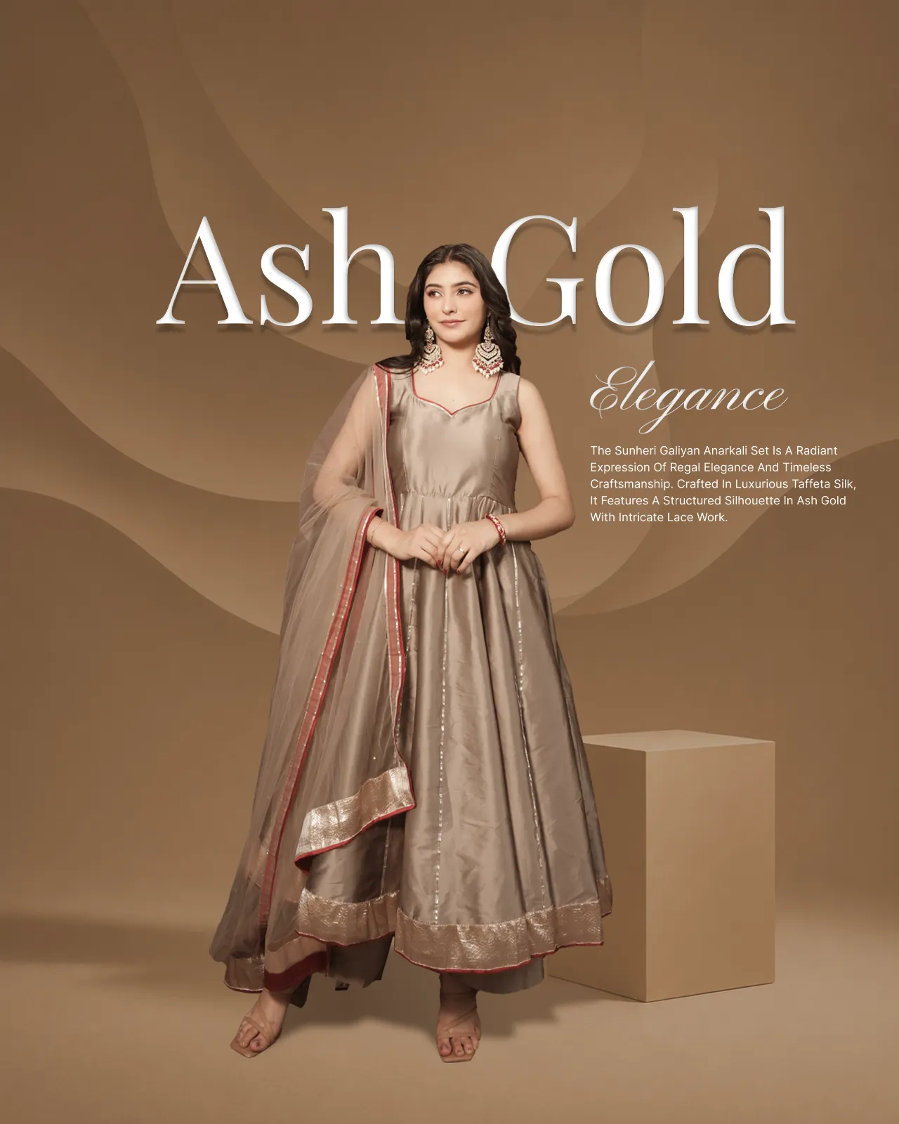Gold Taffeta Anarkali Set lookbook Heritage By Aemli ethnic wear