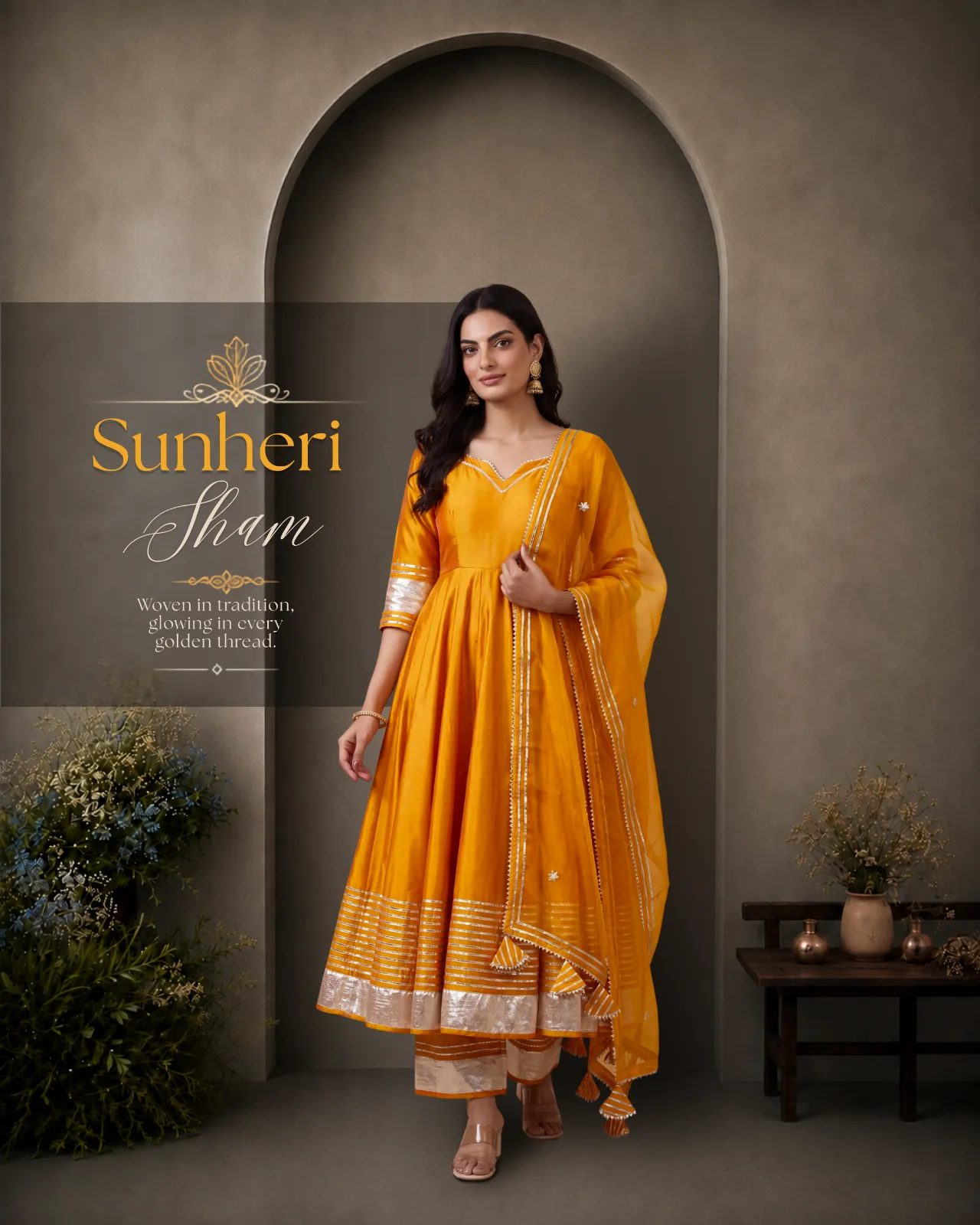Orange  Silk Anarkali Set lookbook Heritage By Aemli ethnic wear